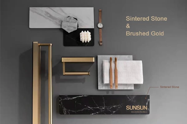 Brushed Brass match Sintered stone create the new design of accessories.