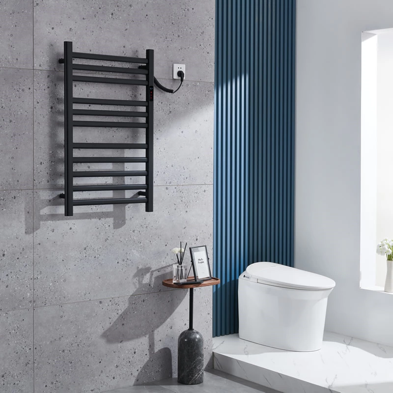 Bathroom Matte Black Square Heated Towel Rail With 11 Bar