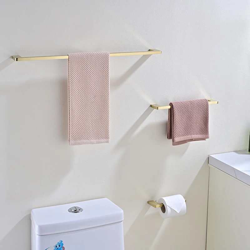 Bathroom brushed brass single towel rail