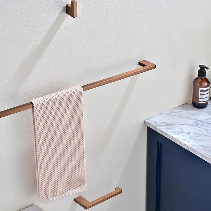 Bathroom brushed brass single towel rail